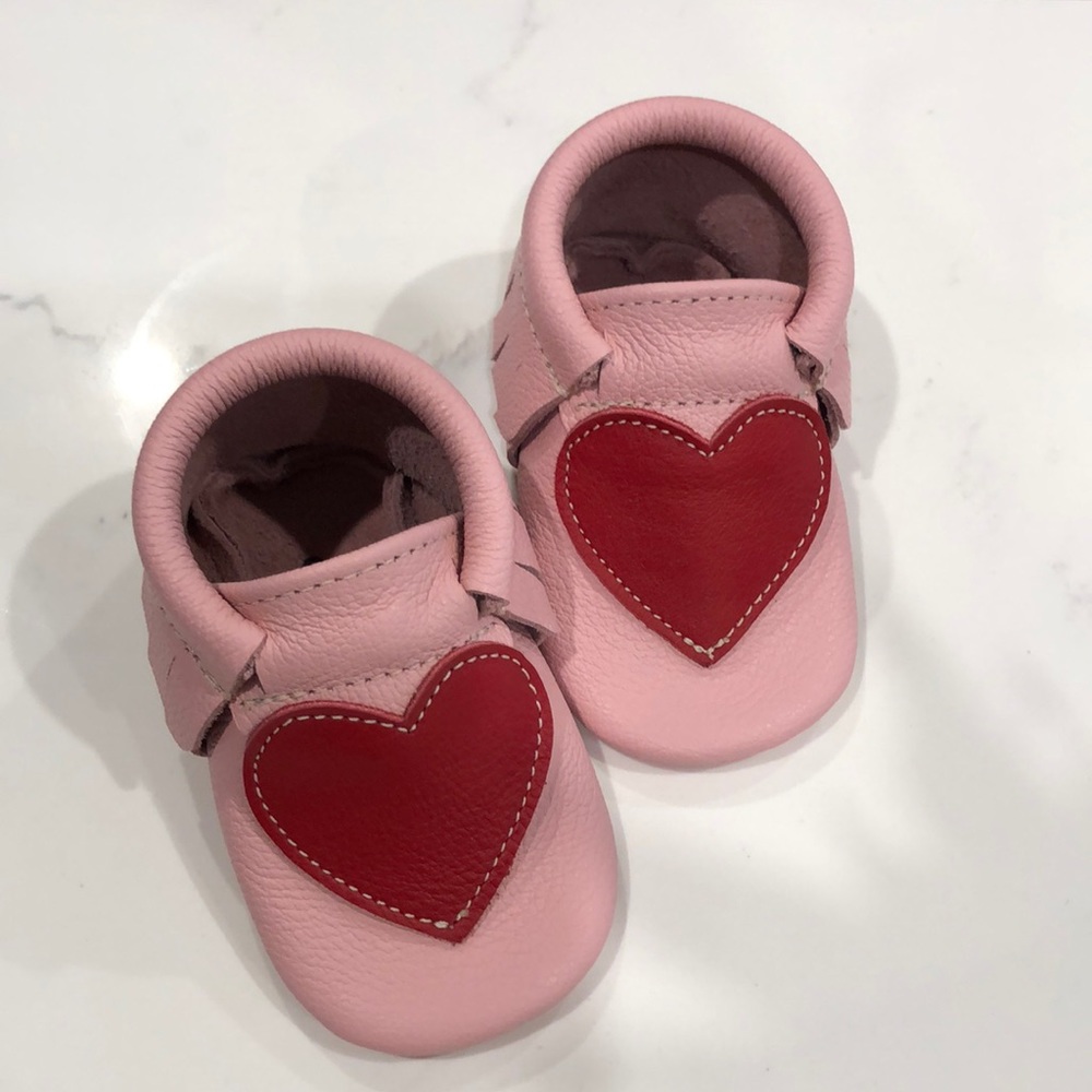 Leather heart moccasins, brand new